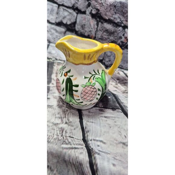 3" Ceramic Mini Pitcher Japan Hand Painted MCM Home Decor Pinapple Tropical EUC - Picture 1 of 3